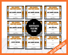 Halloween Costume Award Certificates printable