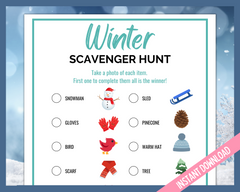 Wintertime scavenger hunt printable game