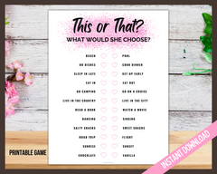 Would you rather, this or that printable game pink