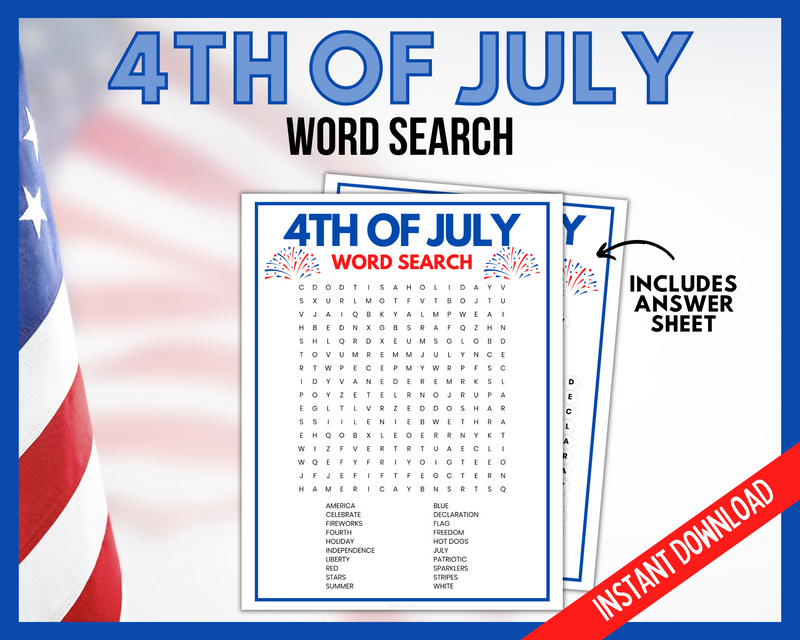 4th of July Word Search Printable