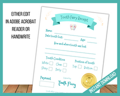 Editable Tooth Fairy Receipt Printable PDF