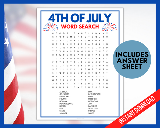 4th July Printable Game Word Search