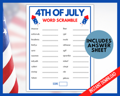 4th of July Printable Game Word Scramble