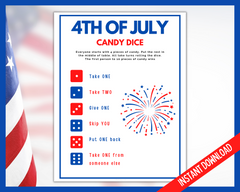 Candy Dice 4th of July Printable Game