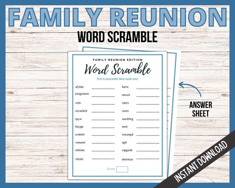 Printable Family Reunion Word Scramble Game
