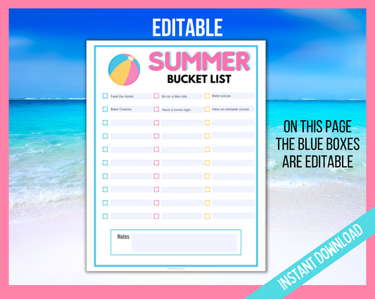 Editable Summer Bucket List