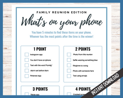 Whats on your phone family reunion game printable