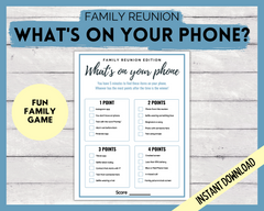 Family reunion what is on your phone printable game
