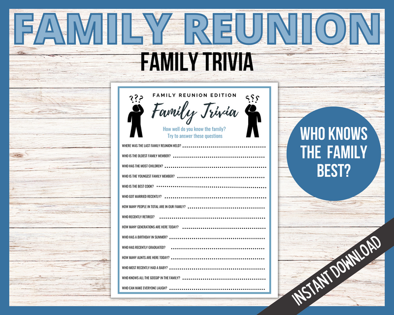 Family Reunion Trivia Game Printable