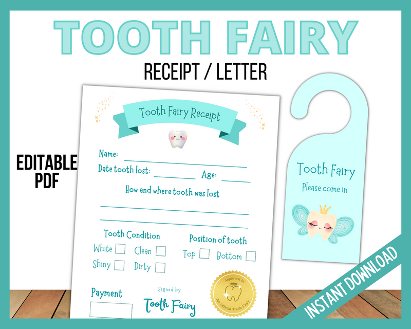 Editable Tooth Fairy Receipt/Letter Blue