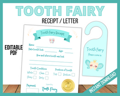 Editable Tooth Fairy Receipt/Letter Blue