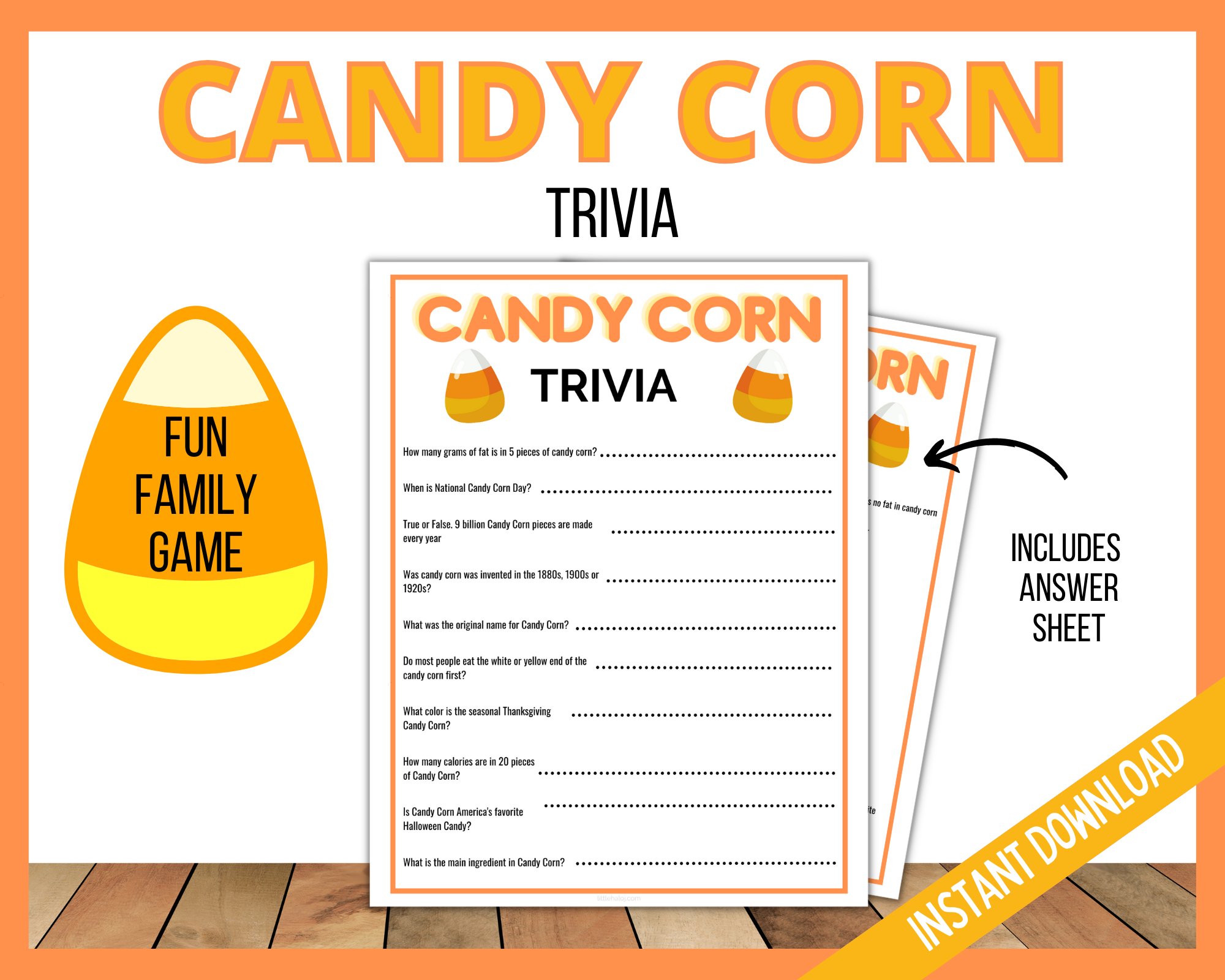 Printable candy corn trivia game
