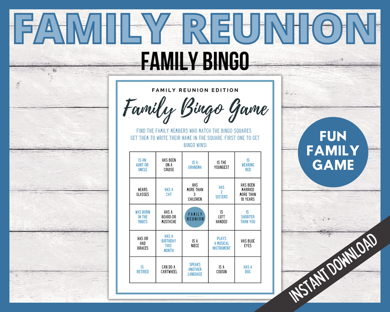 Family reunion bingo game printable