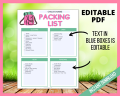 Editable Vacation/Camp Packing List