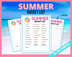 Editable Summer Bucket List
