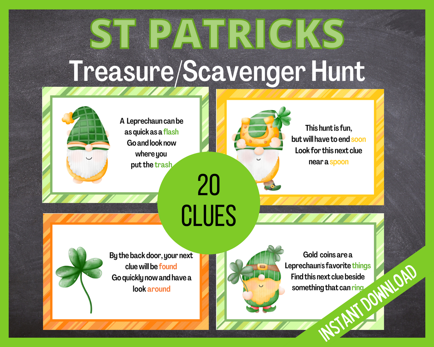 St Patricks Day Treasure Hunt Clues Printable