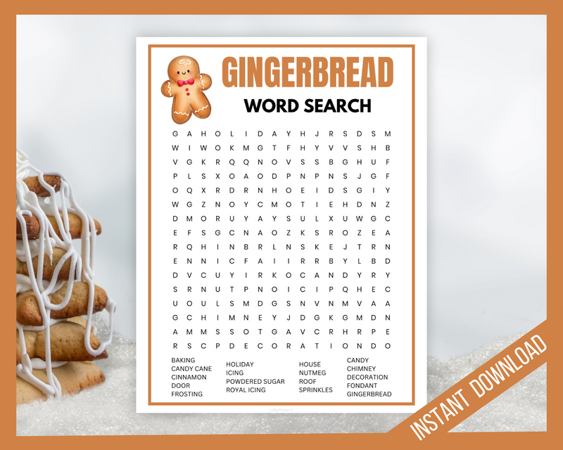 Winter Gingerbread Word Search Game