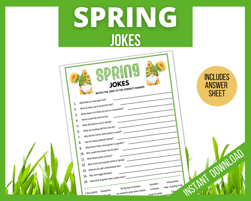 Funny Spring Jokes for Kids printable sheet with answers