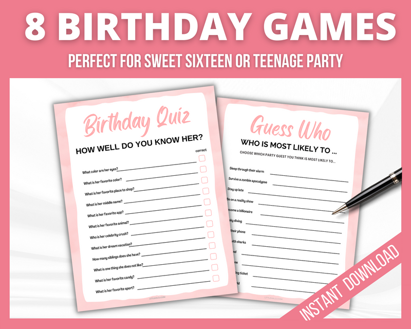 Teenage Girl Birthday Printable Games
