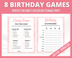 Printable Sweet 16 birthday games