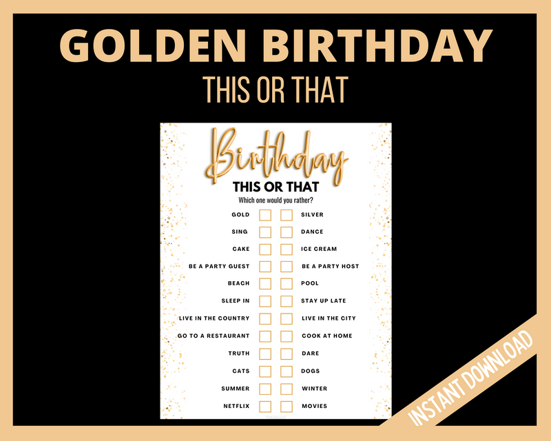 Golden Birthday This or That Game