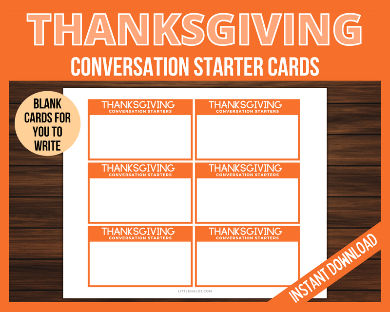Blank Thanksgiving Conversation Starter Question Cards