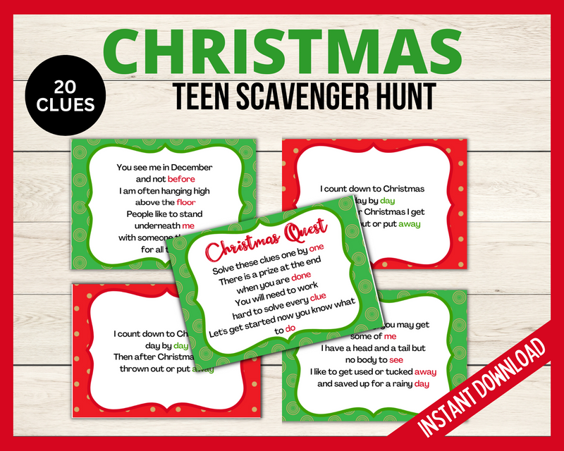 Teen Christmas Treasure Hunt Clues and Riddles