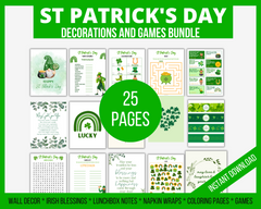Printable St Patricks Decorations and Games Bundle