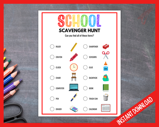 School Scavenger Hunt Printable