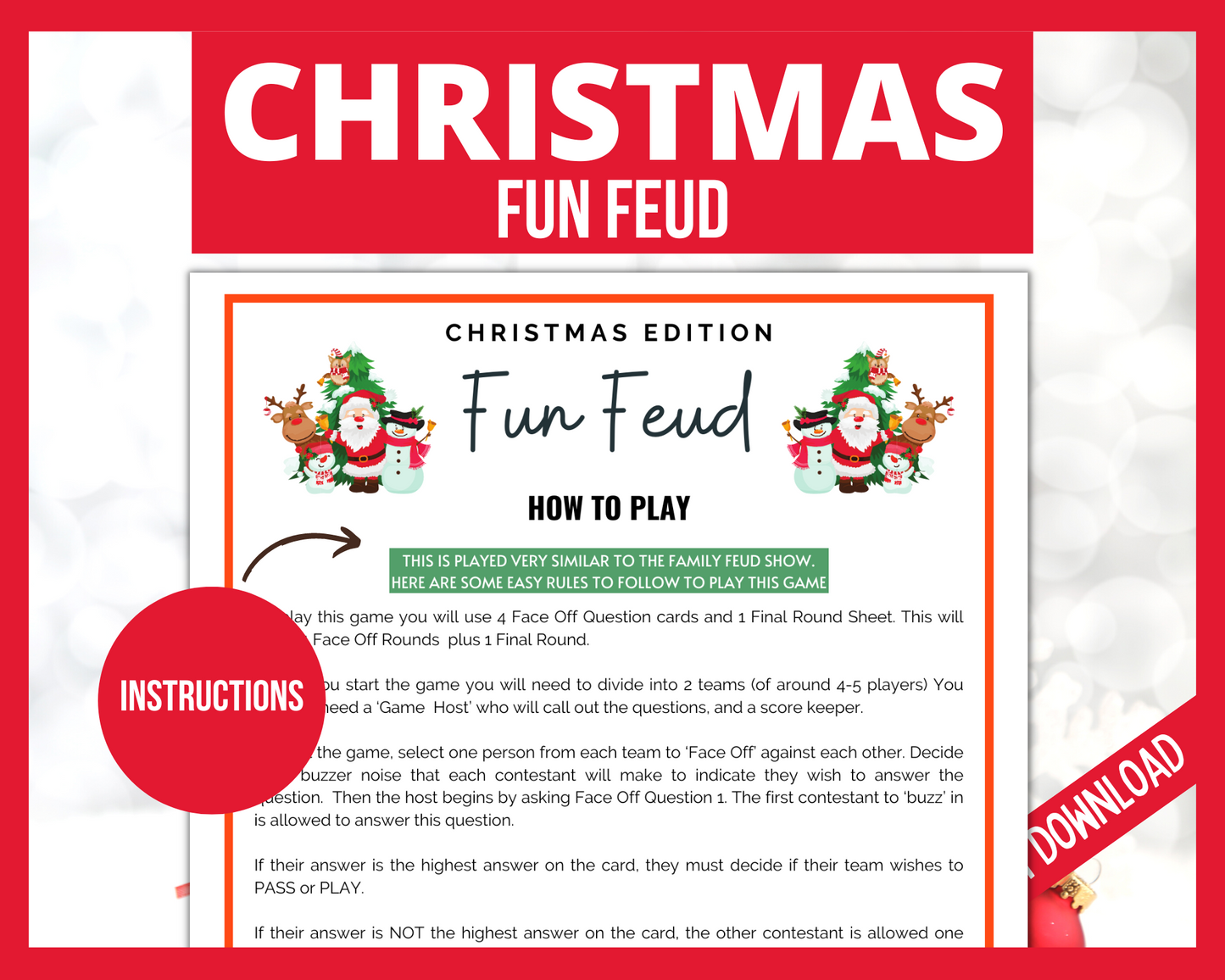 Christmas Fun Feud Game Instructions