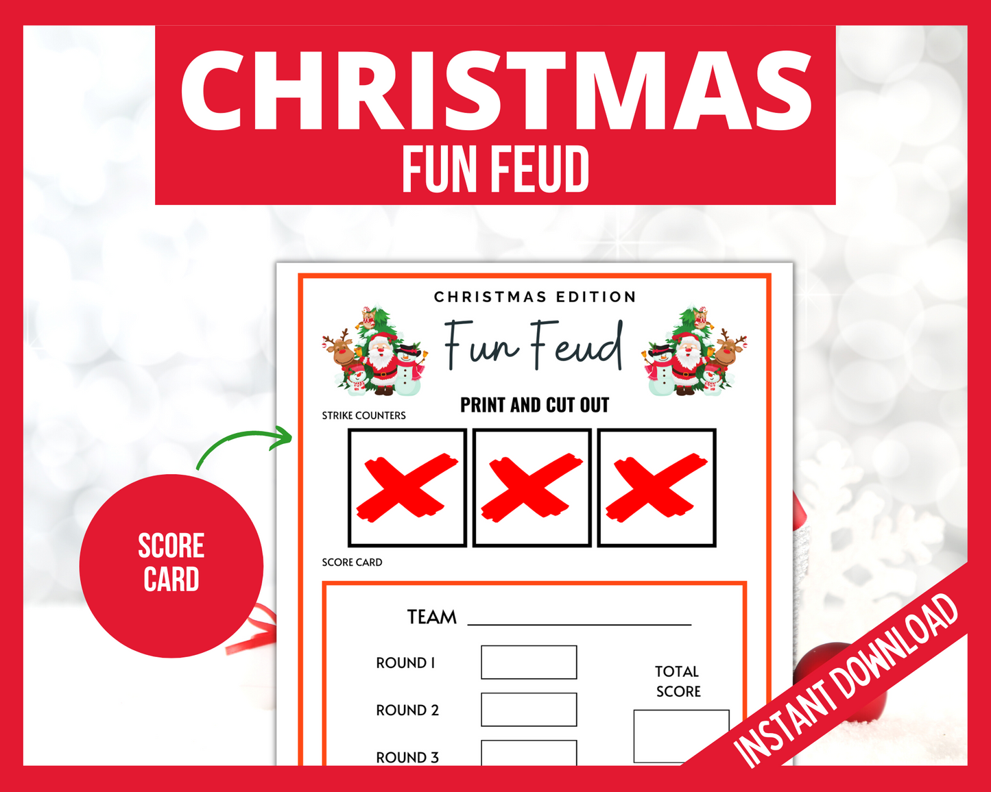 Christmas Fun Feud Family Score Card