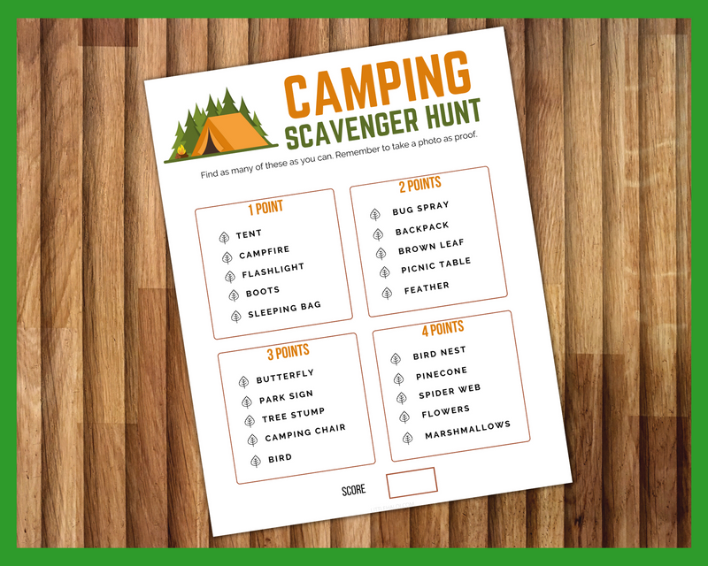 Printable Camping Scavenger Hunt Game