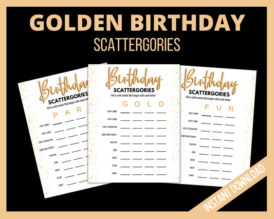Golden Birthday Party Printable Scattergories Game