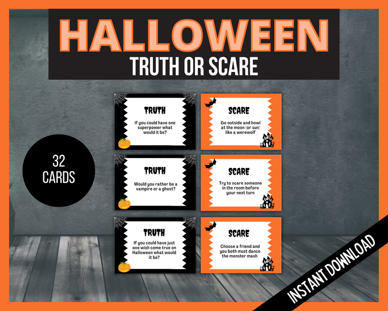 Kids Halloween Truth or Scare Cards