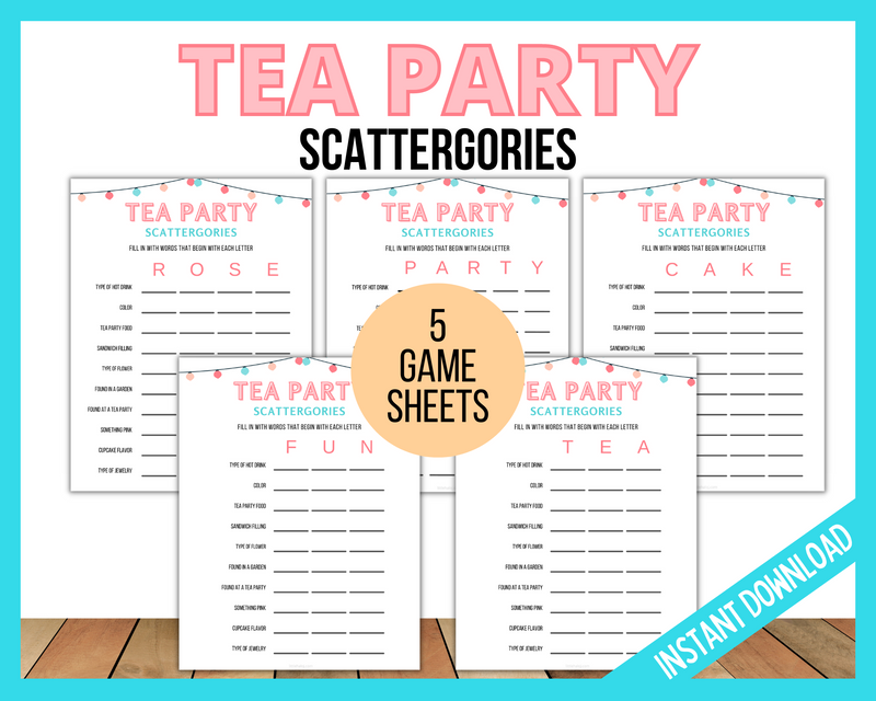 Tea Party Scattergories Game Printable