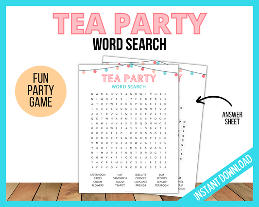 Tea Party Printable Word Search