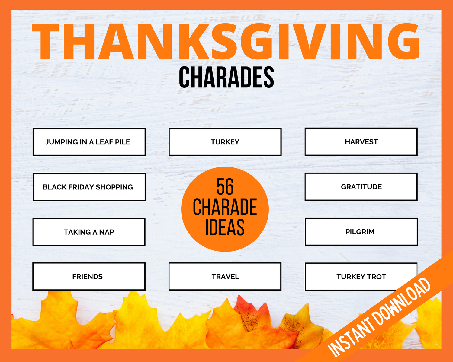 Thanksgiving printable charades