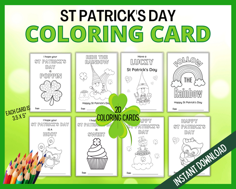 St Patricks Day Coloring Cards Printable