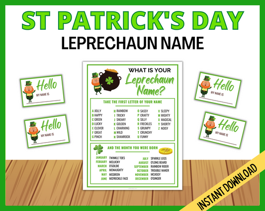 What is your Leprechaun Name St Patricks Day Printable Game