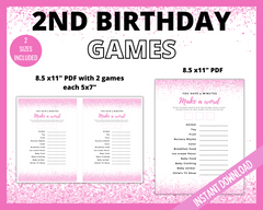 Pink Second Birthday Games Printable