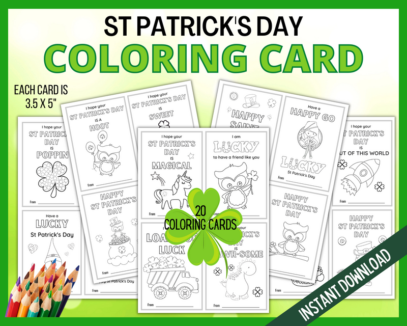 St Patricks Day Coloring Cards for Kids