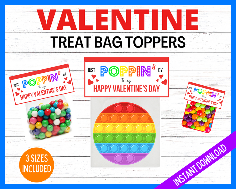 Valentines Day Pop It Card, Treat Bag topper, Rainbow