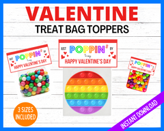 Valentines Day Pop It Card, Treat Bag topper, Rainbow