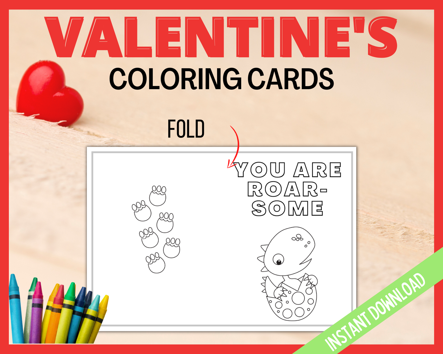 Dinosaur valentines printable coloring cards