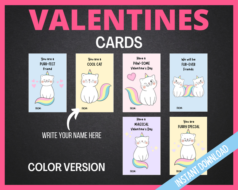 Printable cat valentines day cards for kids