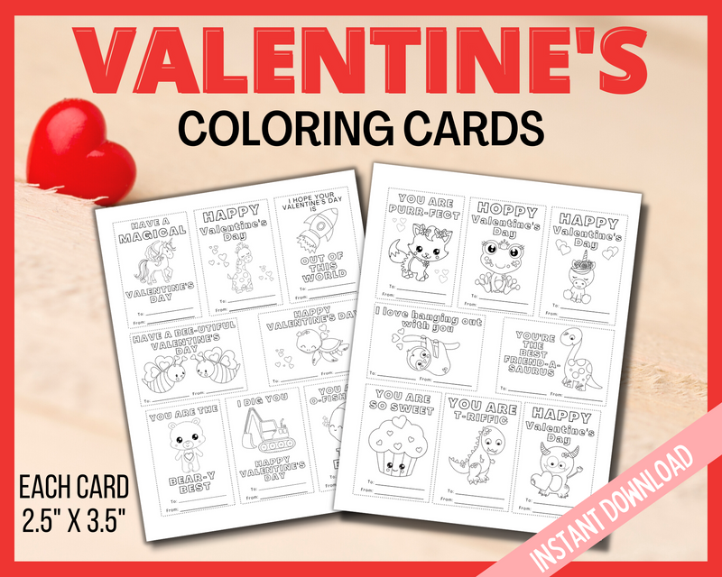 Valentine's Day coloring cards for kids