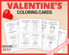 Set of Colouring In  Valentine's Day Cards for Kids