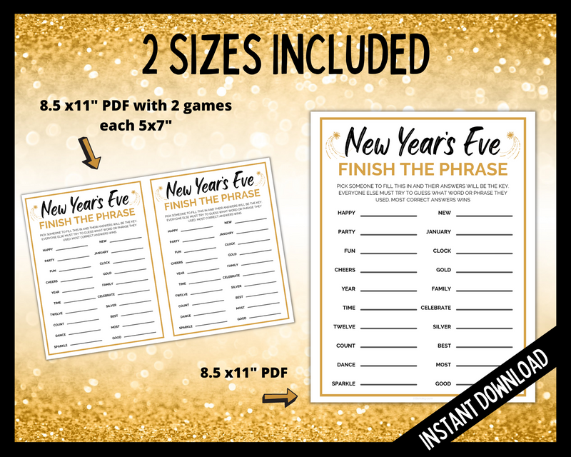 Finish the Phrase printable New Year's Eve Game