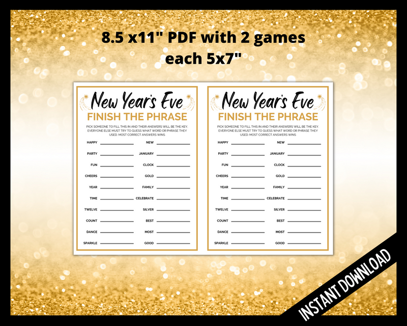 Finish the Phrase printable New Year's Eve Game