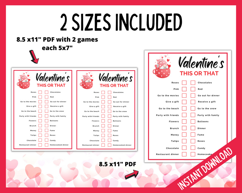 Valentines Day This or That Game 2 sizes